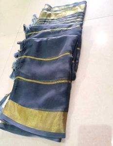 Elegant Blue &amp; Gold Striped Saree