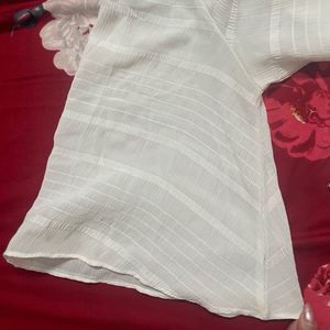 Chic White Sheer Stripe Bell Sleeve Top