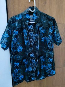 Men's Blue Floral Short Sleeve Shirt