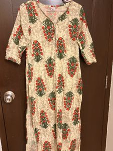 Cream Kurta with Red Floral Print