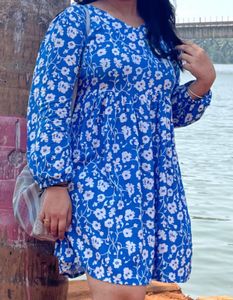 Blue Floral Print Mini Dress