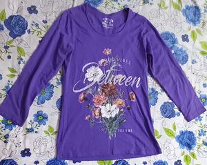 Purple Floral Print Long Sleeve Top