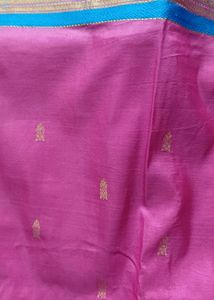 Pink Silk Saree- Blue Border with Blouse piece