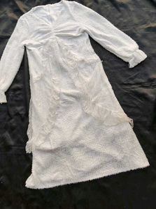 korean fur White Lace Detail Long Dress