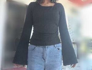 Black Square Neck Ribbed Top