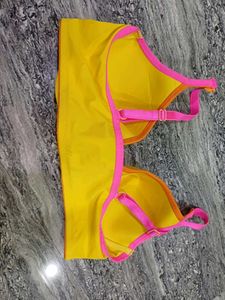 Bright Yellow Padded Bra with Pink Trim