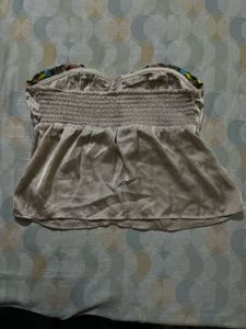 Chic Smocked lace floral Strapless Top