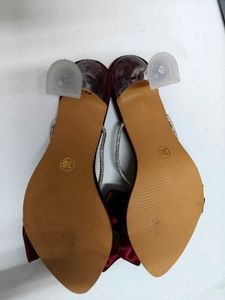 Burgundy Bow Slide Sandals