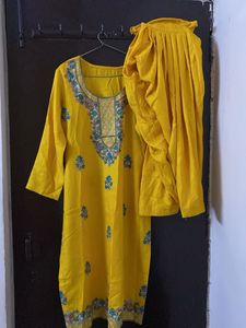 Yellow Embroidered Kurta Set with Salwar