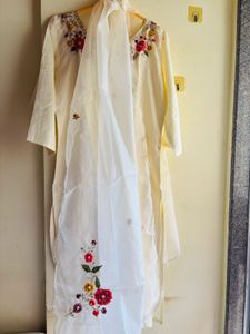 Floral design Sequins Embellished Creme 3 piece su