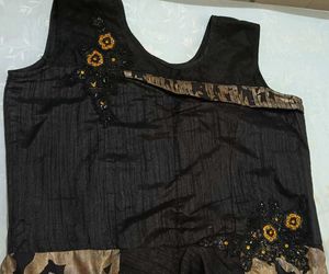 Elegant Black &amp; Gold Print Gown