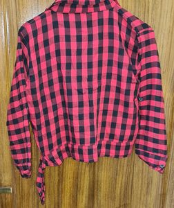 Red &amp; Black Checkered Crop Shirt