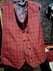 Men's 3-Piece Suit Set (Maroon Checked)