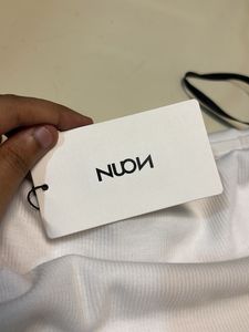 Nuon White Ribbed Off-Shoulder Cotton Top