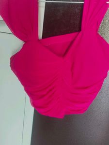 Bright Pink Ruched Off-Shoulder Top