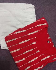 Elegant Red Kurta with White Pants