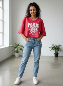 Zudio oversized Crop Top (M) | Paris Print | Soft