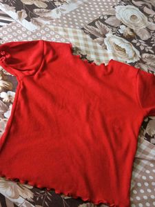 Red Ruffled Neck T-Shirt