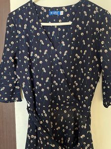 Navy Floral Print Midi Dress