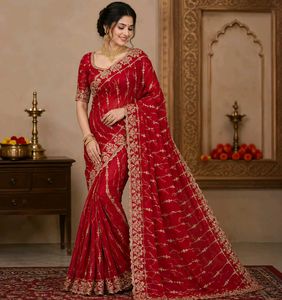 Stunning Red Embroidered Saree