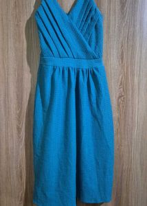 Blue Spaghetti Strap Midi Dress