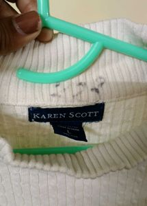 White Ribbed Turtleneck Long Sleeve Top