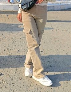 women Beige Cargo Pants