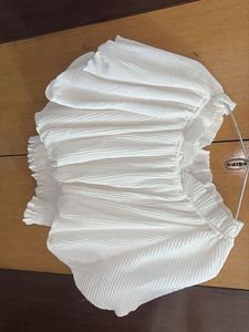 White Pleated Puff Sleeve Top