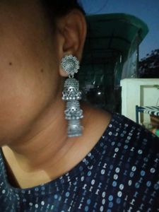 Oxidised Silver Jhumka Earrings
