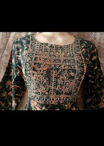 Elegant Floral Printed Anarkali Maxi Dress with Em
