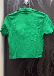 Vibrant Green Collared Crop Top