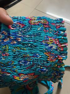 Blue Floral Smocked Bikini Top