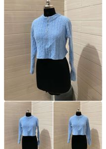 Baby Blue Zip-Up Cropped Sweater