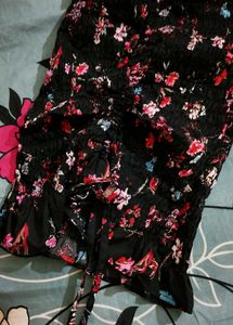 Black Floral Smocked Puff Sleeve Mini Dress