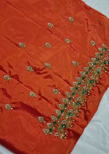 Embroidered Orange Silk maggam blouse