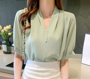 Korean Pinterest Satin Elegant Pearl Button Top