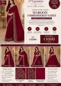 Premium Pre-Loved Maroon Embroidered Saree with st