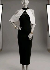 Chic Black & White Cold-Shoulder Halter Bodycon