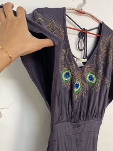 partywear dress with elegant peacock embroidery