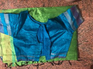 Green Cotton Saree with Striped Border