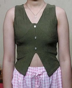 Y2K Olive Green Pleated V-Neck Top