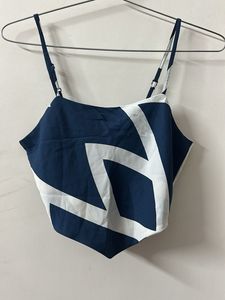 Stylish Navy & White Print Halter Top