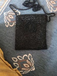 Elegant Black Beaded Evening Clutch Bag