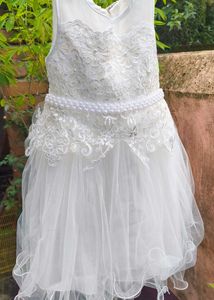 White Pearl & Lace Princess Party Dress