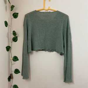 Green Cropped Long Sleeve Top