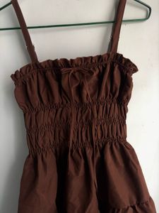 Newme Dark Brown Solid Tiered Dress