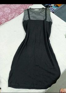 Sleeveless Striped Top Black Dress