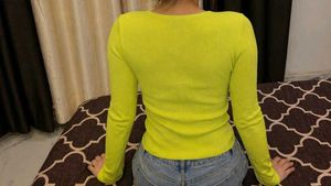 Bright Yellow V-Neck Ribbed Top