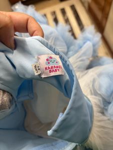 Baby Blue Ruffle Party Dress with a trail
