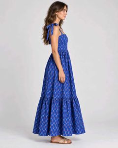 Blue Floral Tiered Maxi Dress